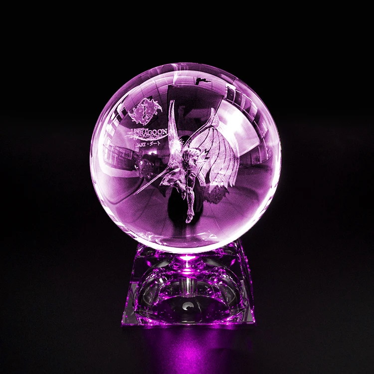 Wholesale clear 80mm K9 Crystal Ball Custom 3d Laser Engraving Photo Frame Glass Ball with LED Base for Business Gifts