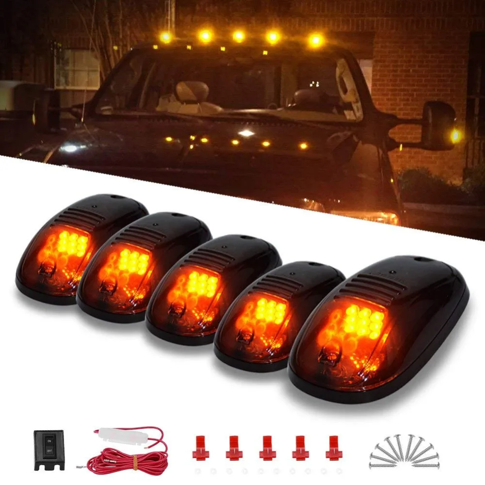 5x Amber LED Cab Roof Marker Lights – Smoked Lens, Black Housing For Trucks 6 thumbnail image