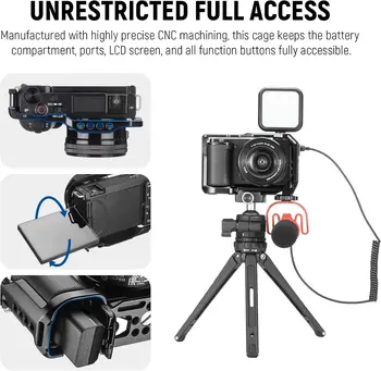 NEEWER ZV-E10 Camera Cage Compatible with Sony ZV-E10, Aluminum Video Shooting Cage Rig with Arca Type QR Plate, 1/4" Threads detail image