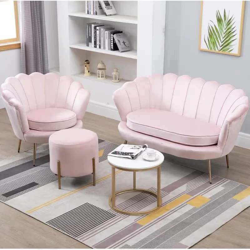 Gold Wood Legs Velvet Upholstered Modern Design Flower Shaped Leisure Accent Chair for Apartment and Hotel Living Rooms