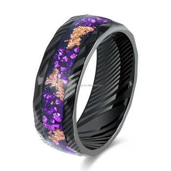 POYA 8mm Purple Gravel Gold Foil Inlay Black Steel Ring Stainless Steel Fashion Jewelry Ring