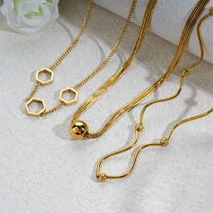 Boutique Design Trendy Double-Layer Snake Chain Choker Necklace Stainless Steel with Pendant Fashion Jewelry Geometric Pattern