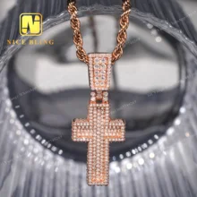 NEW ARRIVALS Cross Pendant moissanite Rose Gold Plated 925 Hip Hop Rock iced out Pendant Religious Jewelry Moissanite Pendant