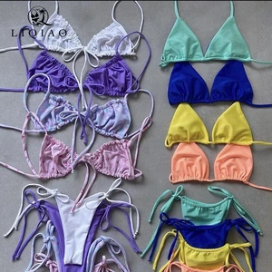 Women's Reversible Tummy Control Push-Up Halter Neck 2-Piece Bikini Set with Pastel & Bright Colors