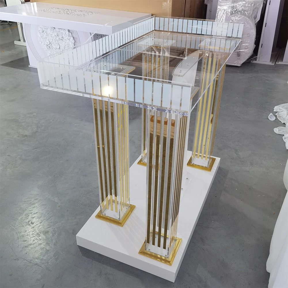 Free Custom Logo Morden Acrylic Lectern Concert Pulpits and Podiums for Church Wedding Party Props