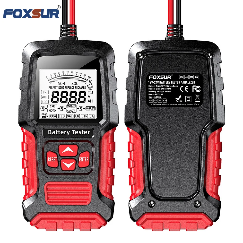 FOXSUR FBT-300 New Arrival 12V 24V Car Battery Tester Digital Analyzer Tester for Truck Motorcycle SUV Boat with LED Display