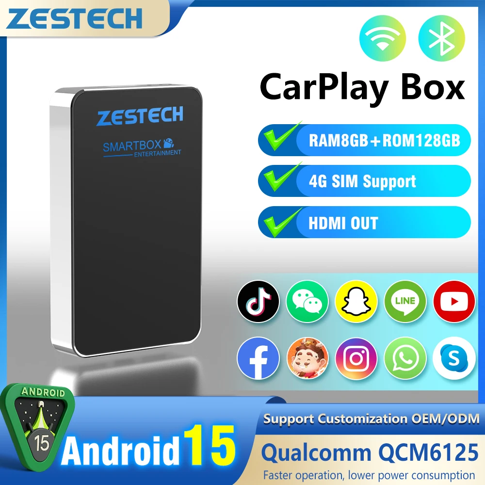 ZESTECH Ai Box TV for Car - Snapdragon 6350, Android 15, Wireless