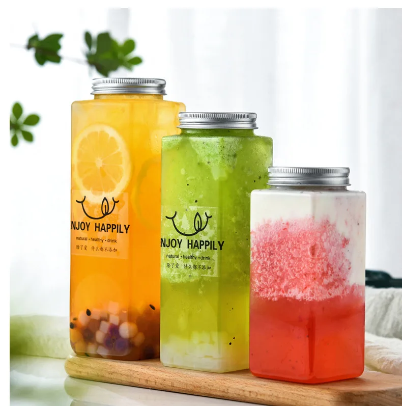 Hot sell PET juice bottle with Lid Clear Boba tea bottle For DIY Cold Drink 350ML 550ML supplier