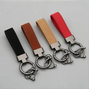 Suede Car Keychain with Customizable Custom LOGO Multi-Functional Leather Metal Key Ring and Carabiners for Promotional Gifts