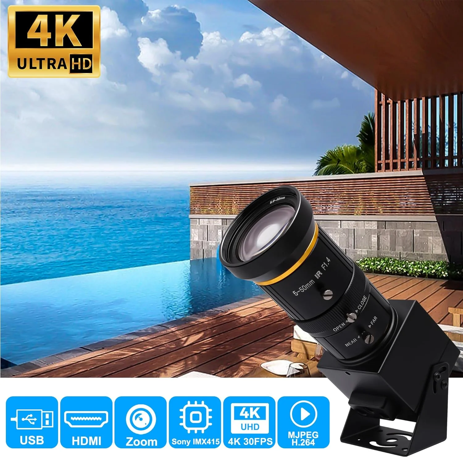 ELP 4K HDMI USB Camera with 10X Optical Zoom & CS 5-50mm Lens for
