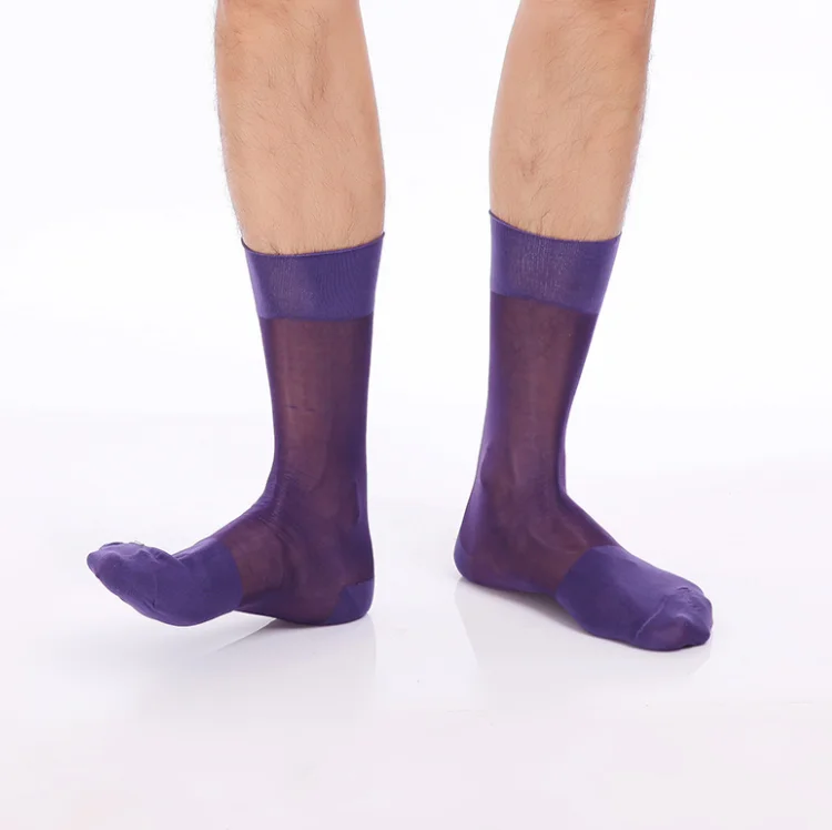 Calzini Sottili Da Uomo In Seta Trasparente Per Abiti Eleganti, Smoking E Abbigliamento Da Lavoro, Calze In Nylon A Metà Polpaccio - Foto 3