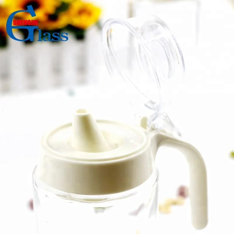 Glass Food Storage Containers Condiment Glass Soy Sauce Dispenser With Handle Lid Wholesale
