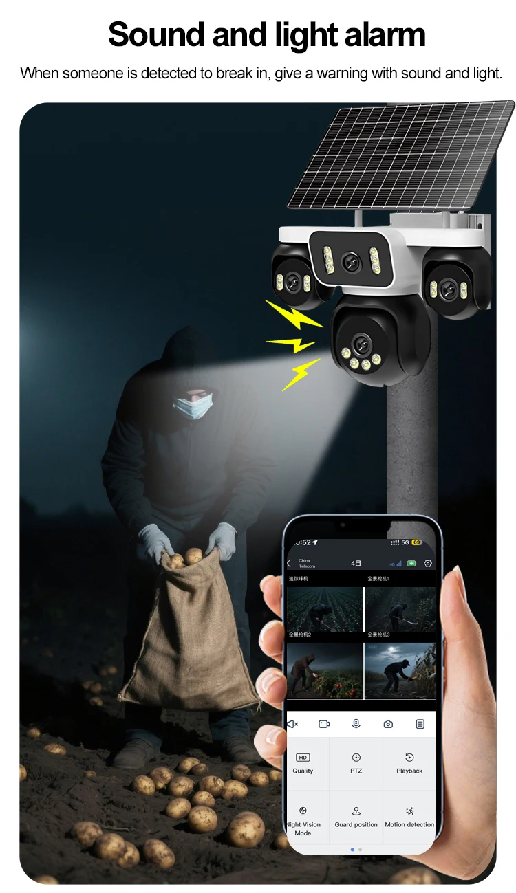 FOSVISION HiEasy 8MP AOV 4G Solar Camera Security System 4-lens Camera Outdoor Wireless CCTV PTZ IP Color Night Vision