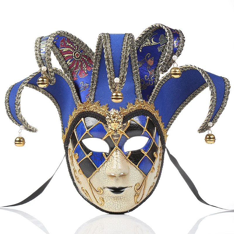 Hand Painted Full Face Jester Jolly Joker Venetian Masquerade Wall Carnival Costume Mardi Gras Fanshaped