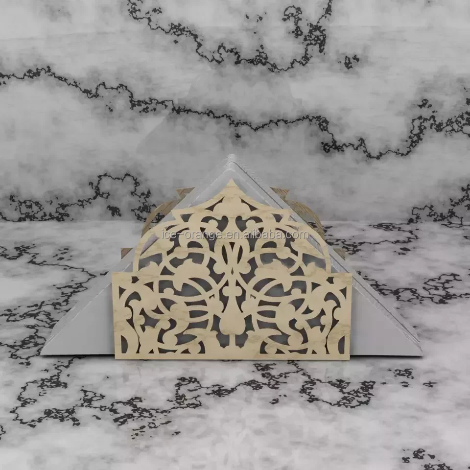 2023 Ramadan Kareem Flat Wooden Base Serviette Napkin Holder Gold Arm With Luxurious Packaging for Dining Table