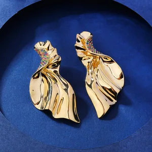 Luxurious Daily Wear Gold-Plated Zircon Drop Earrings for Women Yellow Gold Material Gift Idea