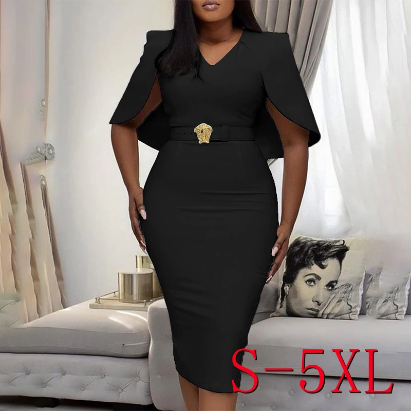 Summer Autumn Ladies Office Dress With Belt Women Formal Work Hot Sale