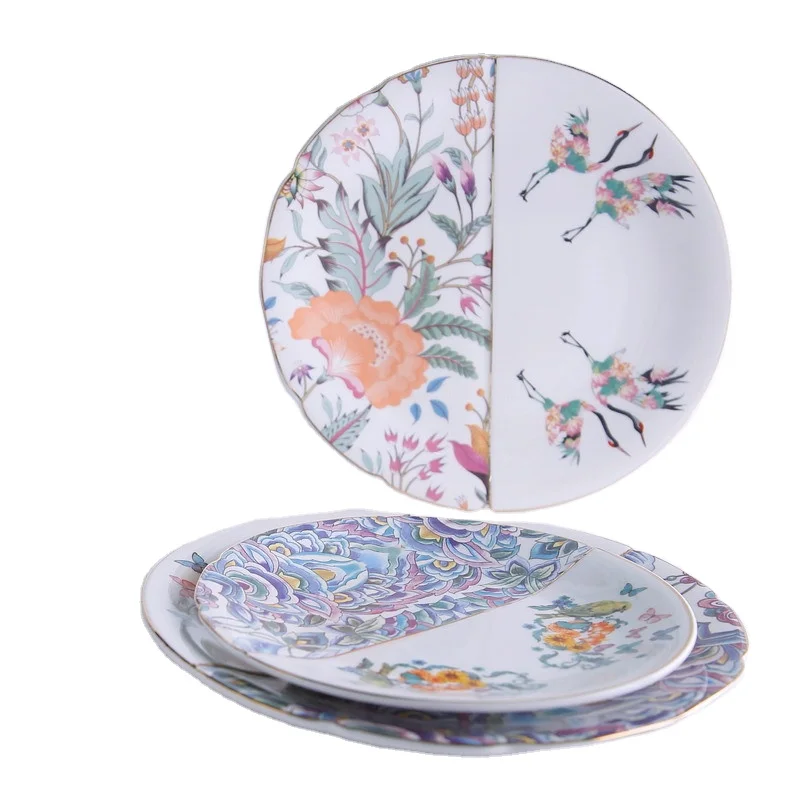 Chinese Luxury Ceramic Porcelain Dinner Plate Set with Floral Pattern Luxurious Tableware for Dinner and Dessert Plates