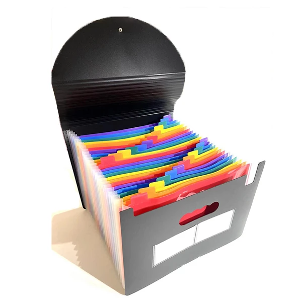 Rainbow Accordion Expandable Document Holder 24-Pocket PP Plastic File Folder Organizer