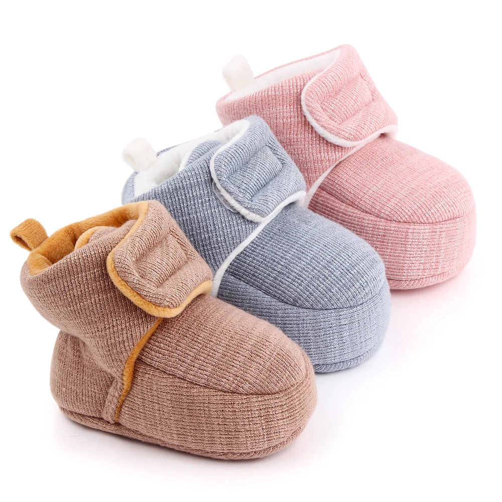 Solid Color Simple Cotton Baby Boots Soft Soled Toddler Shoes for Baby Boys and Girls in Winter