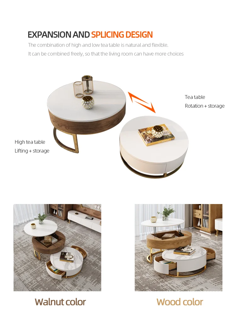 2021 Hot Sales Modern Round Lift-top Nesting Coffee Table With Storage ...