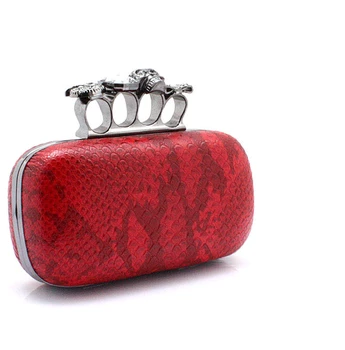 2021 Lefen Customized Skull Knuckle Four Ring Party Purse Clutch Snake Skin Clutch Bag