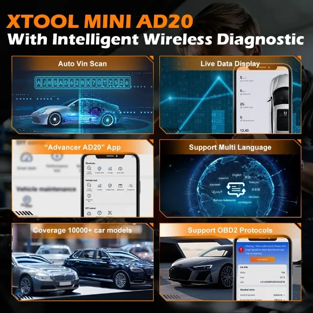 Universal XTOOL Advancer AD20 Mini Bluetooth 5.0 OBD2 Scanner Full Obd2 Functions Car Diagnostic Scan Tool Read/Clear Fault Code