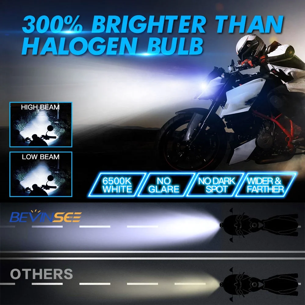Bevinsee H4 Motorcycle LED Headlight Bulbs HB2 HS1 S1 S2 Angel Eyes LED Light Bulbs 25W ATV UTV H4 Motorcycle Lamps