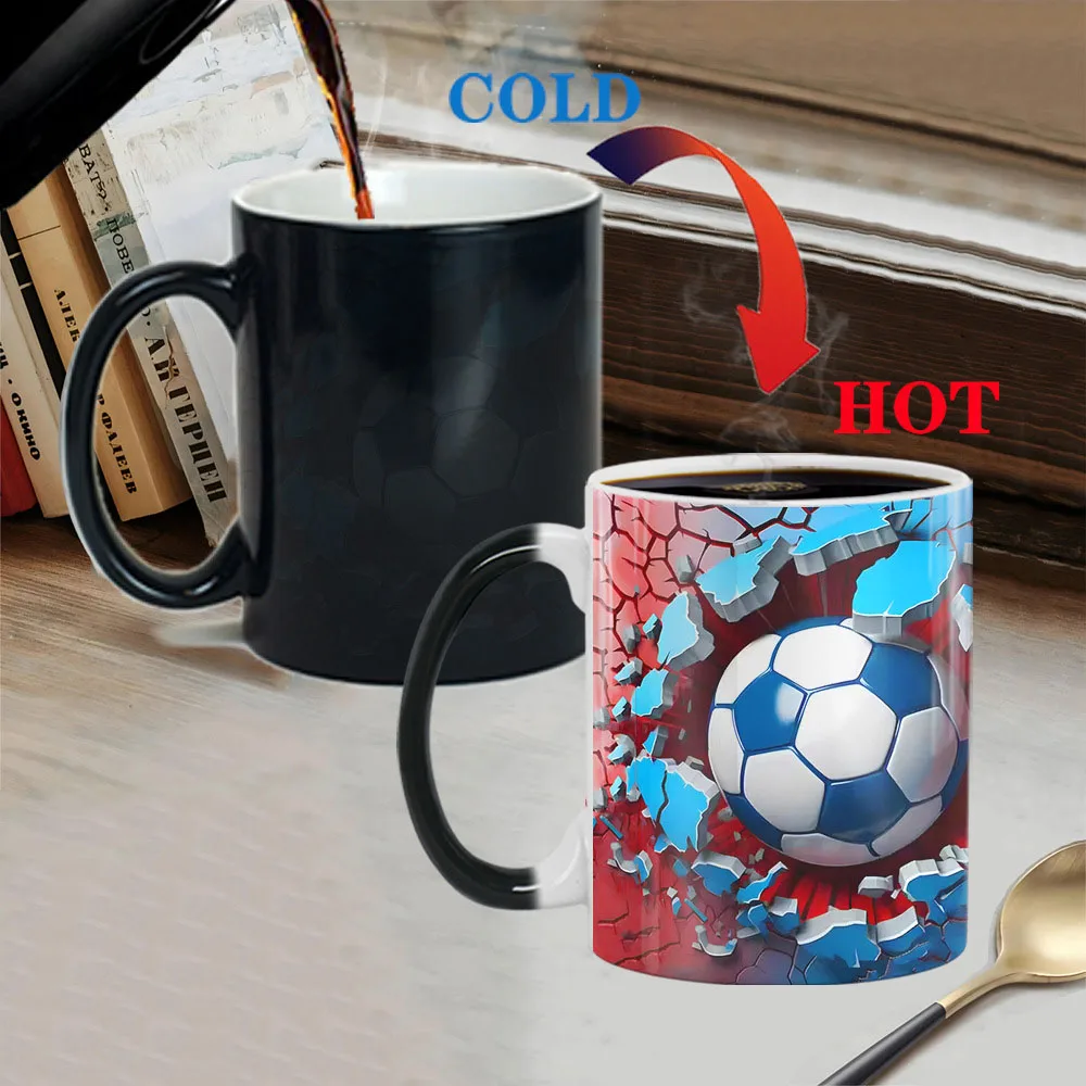 2026 FootballWorld Cross-border Bestseller 3D Football Pattern Color-changing Porcelain Thermosensitive Heat Resistant