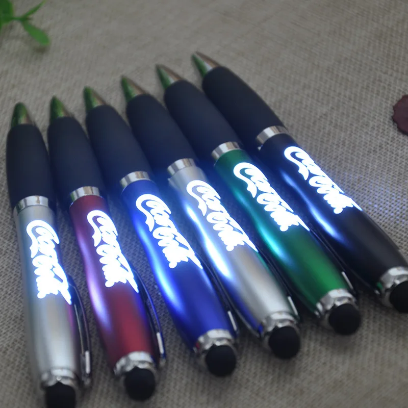 Customized Led Laser Light Up Ballpoint Pen With Rubber Grip