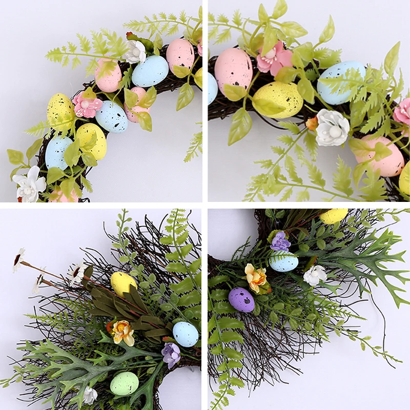 Artificial Natural Rattan Garland Green Leaf Candle Ring Easter Egg Wreaths for Front Door Spring Candle Decoration