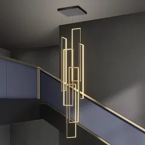 Stairs Hotel High Ceiling Pendant Lights Geometric Modern Long Staircase Customized Acrylic Chandelier for Hall