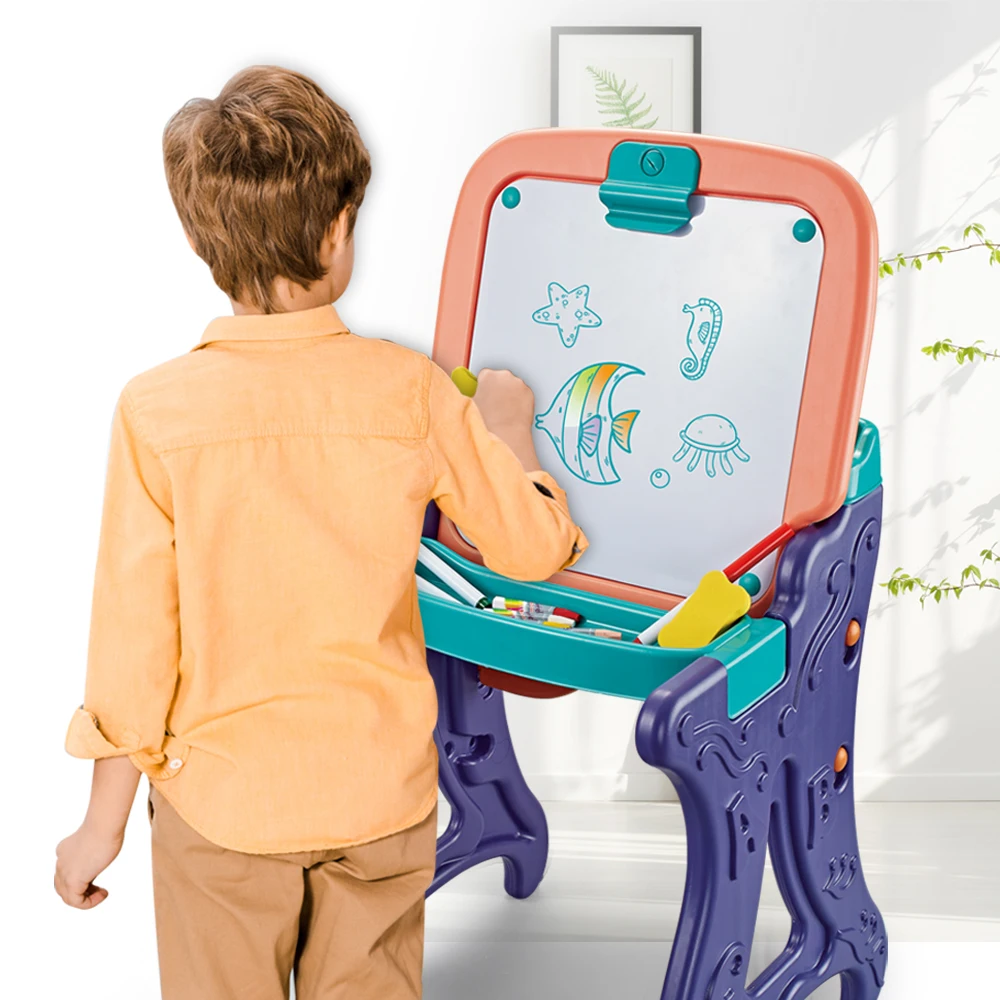 Kids 2 in 1 Multifunctional  Drawing Board Collapsible Educational Learning Table Board Drawing Easel Set with Stool