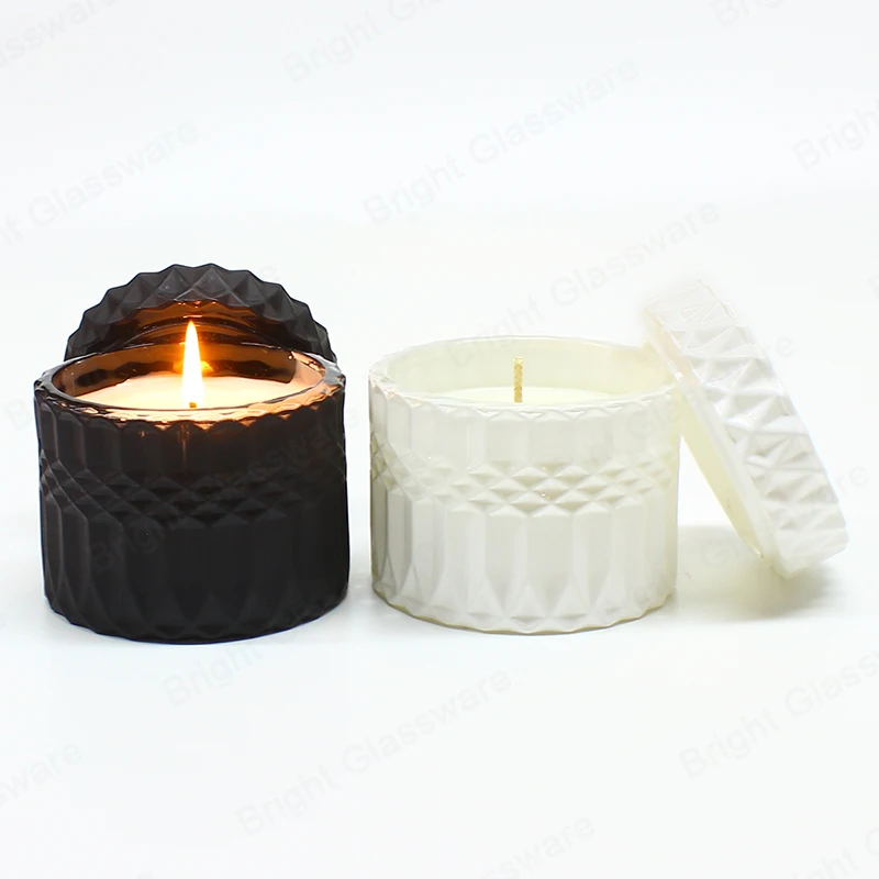 Luxury Matte Embossed Glass Candle Jars With Flat Glass Lids Unique Candle Vessels for Christmas