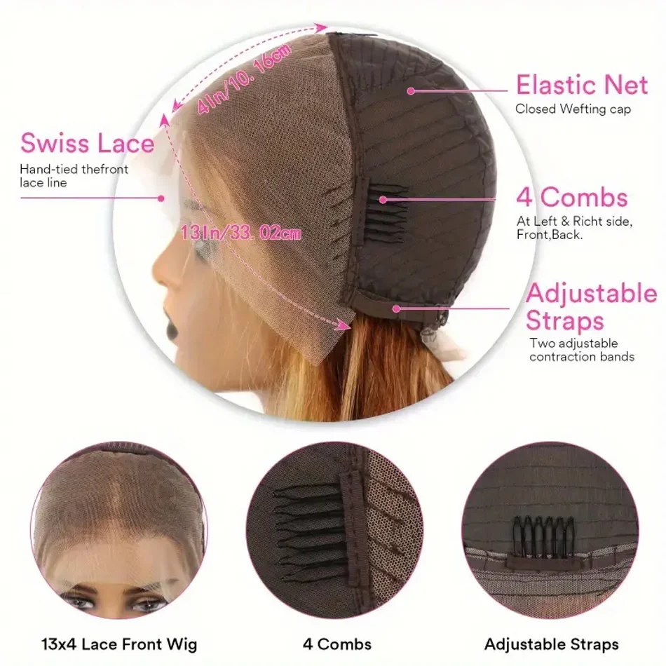 Highlight Brazilian Remy Human Hair Short Bob Wigs Swiss Lace Frontal Wig for Women_voghion.com