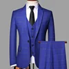 Blue High Quality 3 Piece Groom Checked Suits