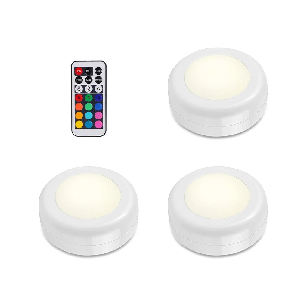 LED Mini Round RGB Under Cabinet Spotlight Smart Puck Light Led Cabinet Lamp With With Remote Control