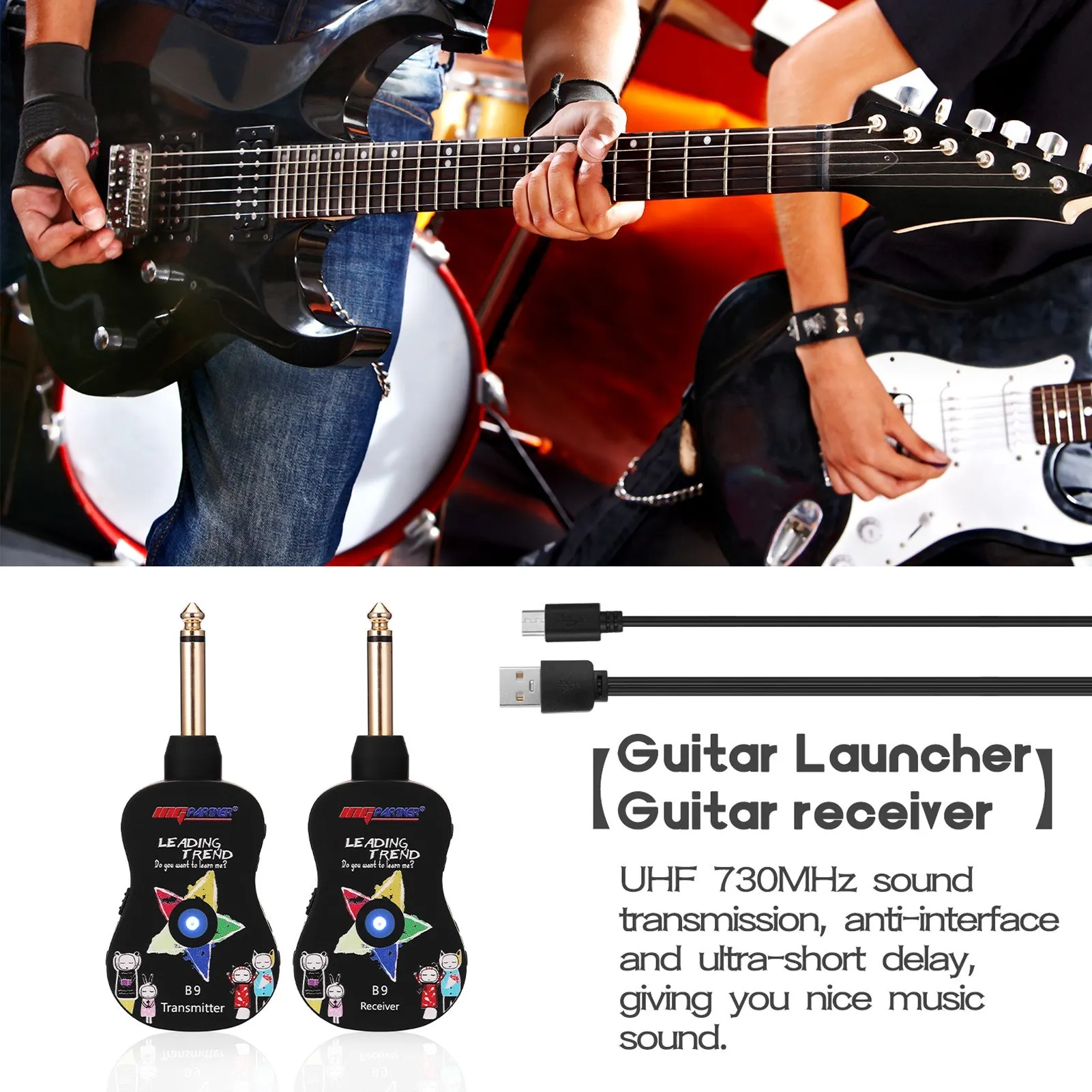 B9 Wireless Guitar System Rechargeable 4 Channels Guitar Transmitter Receiver Set Electric Guitar Bass Pick Up
