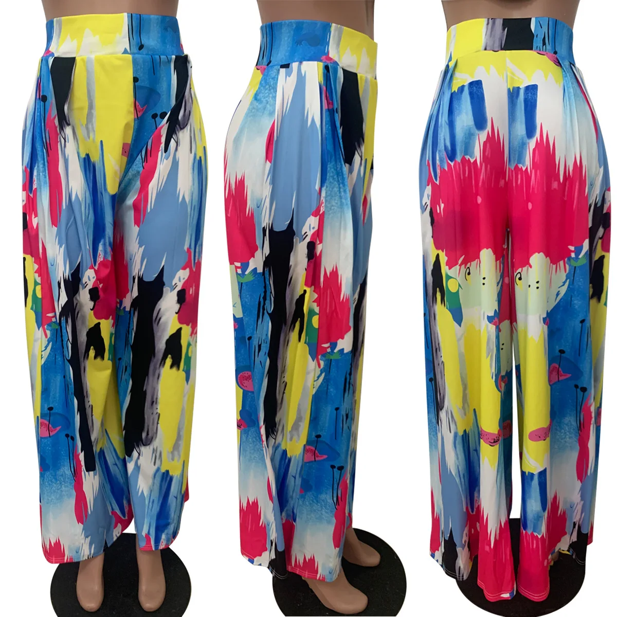 High Waist Graffiti Print Wide Leg Pants for Women