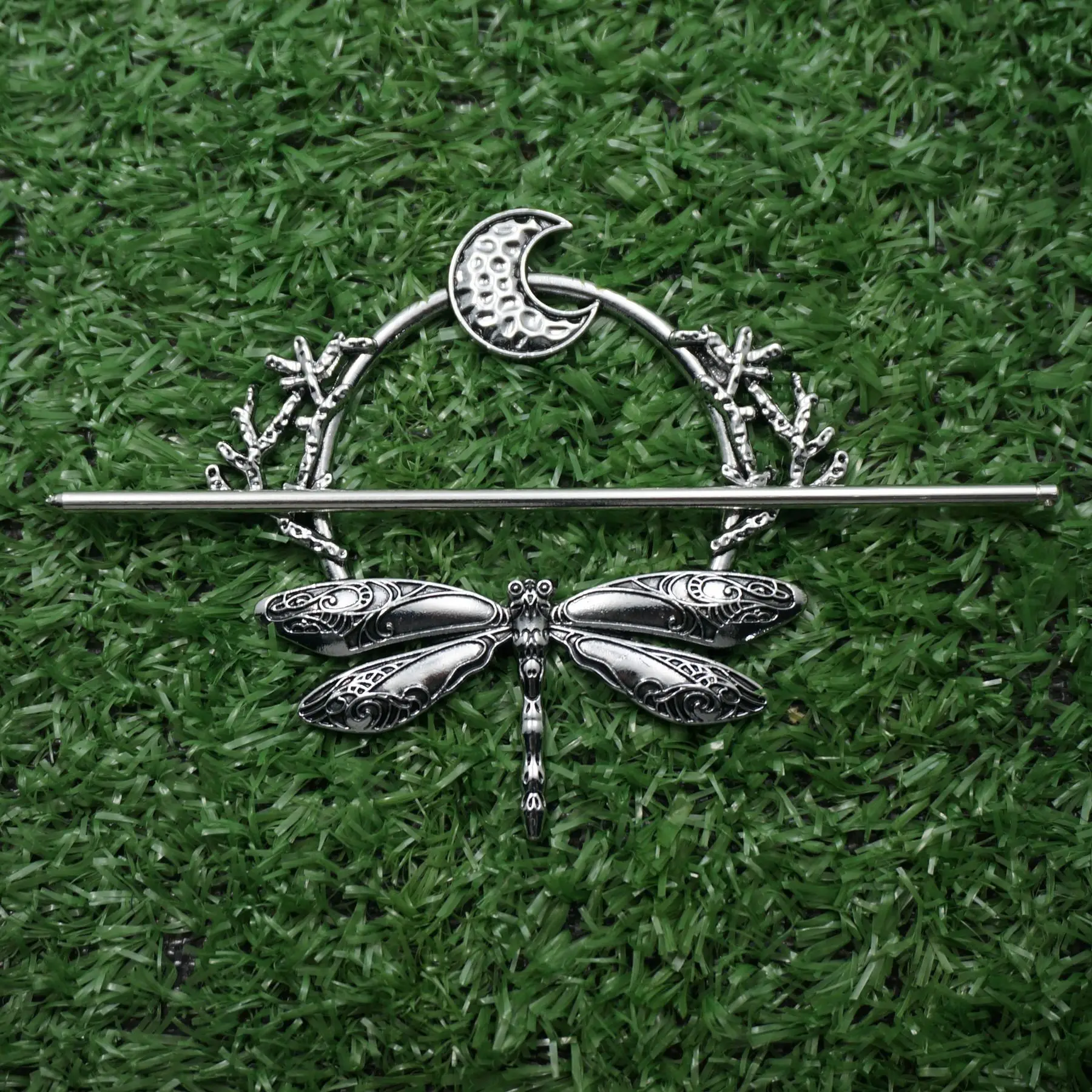 Personality Vintage Witch Moon Dragonfly Hairpin Silver  display picture 2