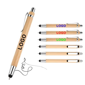 Personalized  2 in 1 Stylus Screen Bamboo Ballpoint Pen With Custom Logo Laser Engraved Retractable Manufacturers Printing