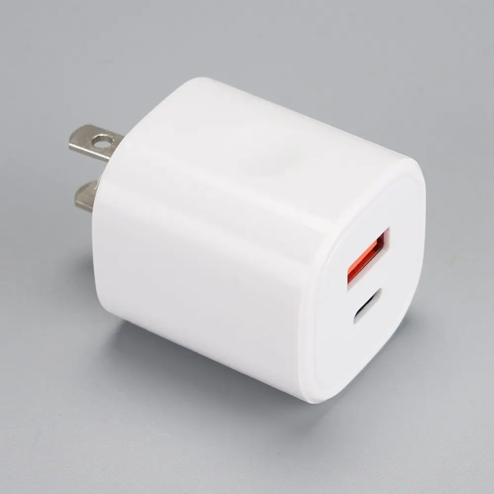 US/America Plug 1 USB-A + 1 USB Type-C White Square Car charger DC12V-24V Travel/Wall charger 110V-230V 1031