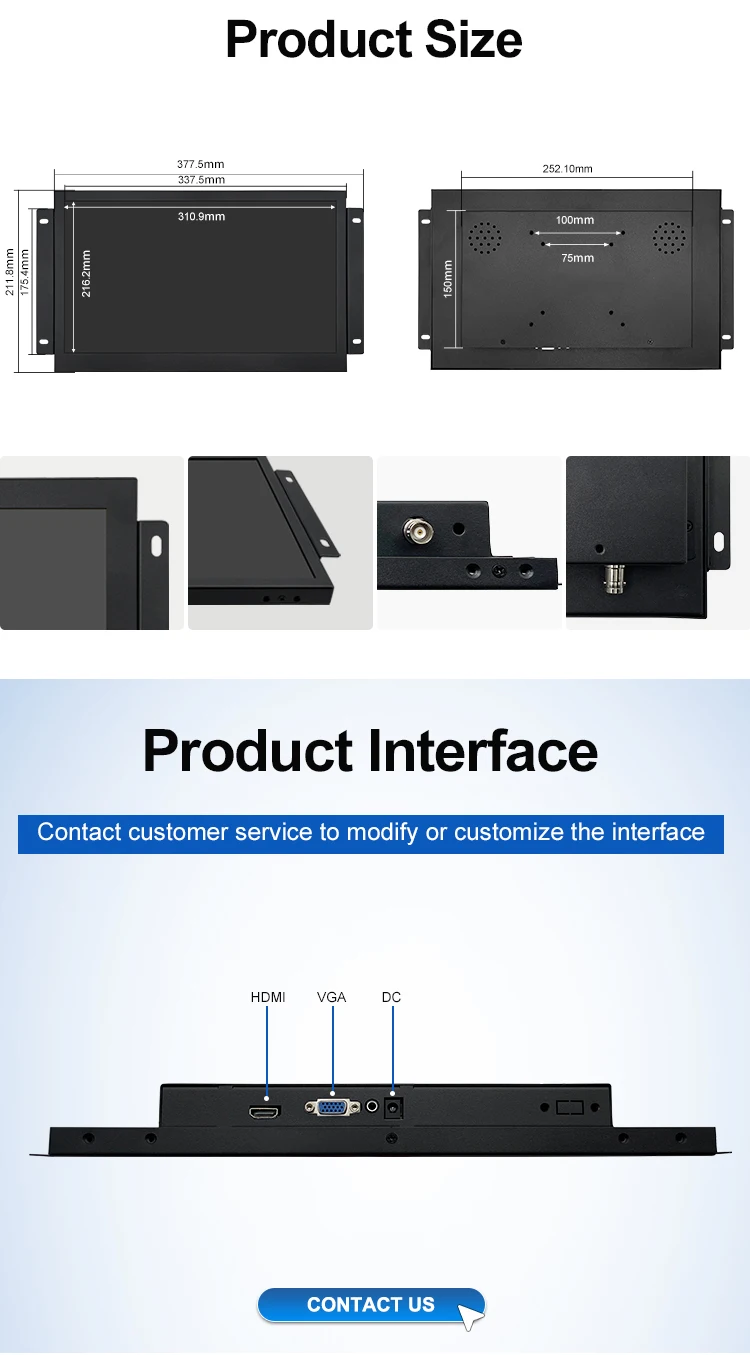 14 Inch Industrial Full HD 1920x1080 Screen Resolution Industrial LCD Display Commercial Open Frame Metal Case Monitor