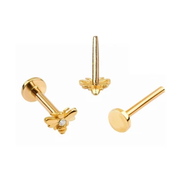 Factory Price 14K Gold Vertical Pierced Unique Stud Snake Top Body Jewelry Serpent Internally Threaded Labret Post