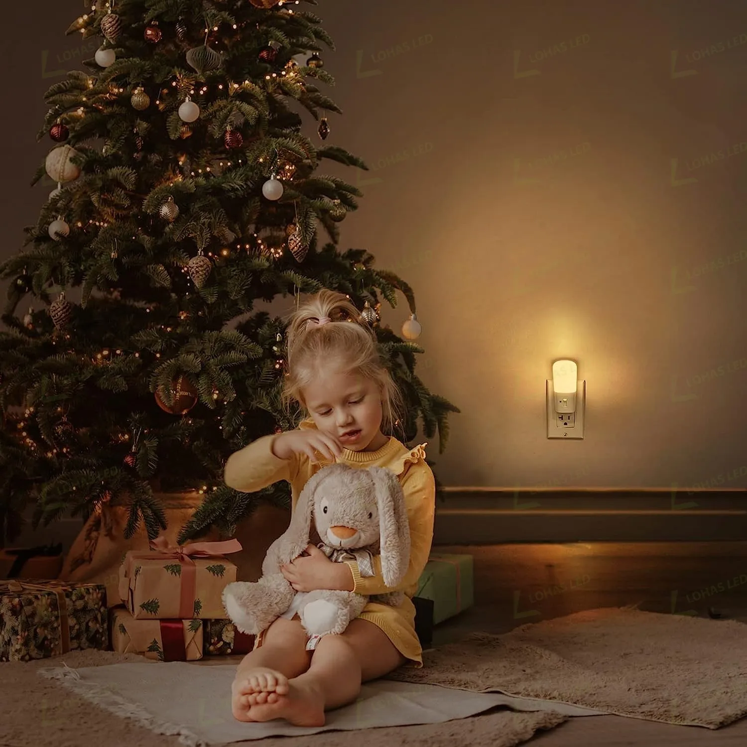 LOHAS Dimmable LED Night Light for Kids Baby Plug Into Outlet with Dusk Dawn Sensor for Bedroom Room Made From PC Material