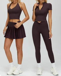 2026 Newest High Quality Women Yoga Set Sexy Tank Top V Waist Leggings Fitness Tight Half Zipper T Shirts Active Gym Set