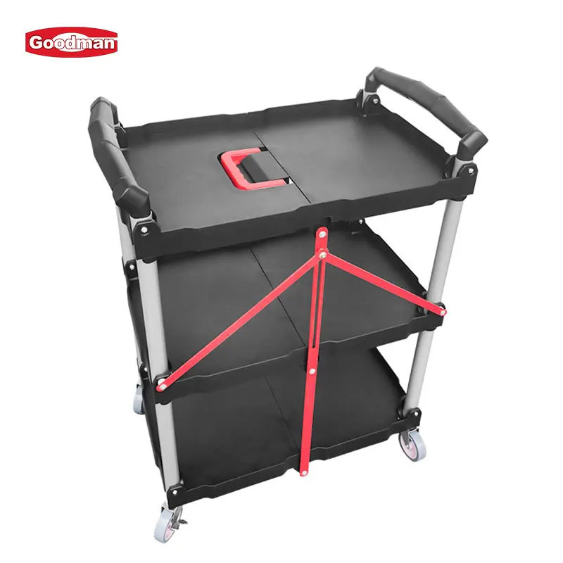 Commercial 3 tier foldable plastic service carts folding food trolley cart