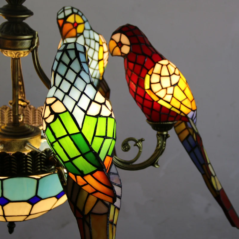 Parrot Tiffany Stained Glass Pendant Light & Chandelier with