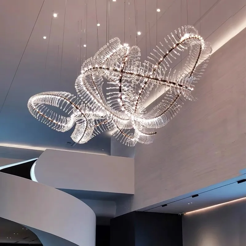 Factory Custom Commercial Space Wedding Modern Project Ktv Led Living Room Large Gold Long Shape Chandelier