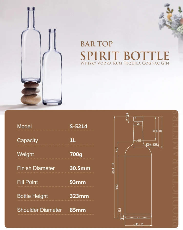 Encore Packaging Custom Logo 1l Whiskey Vodka Spirit Glass Bottle Empty ...